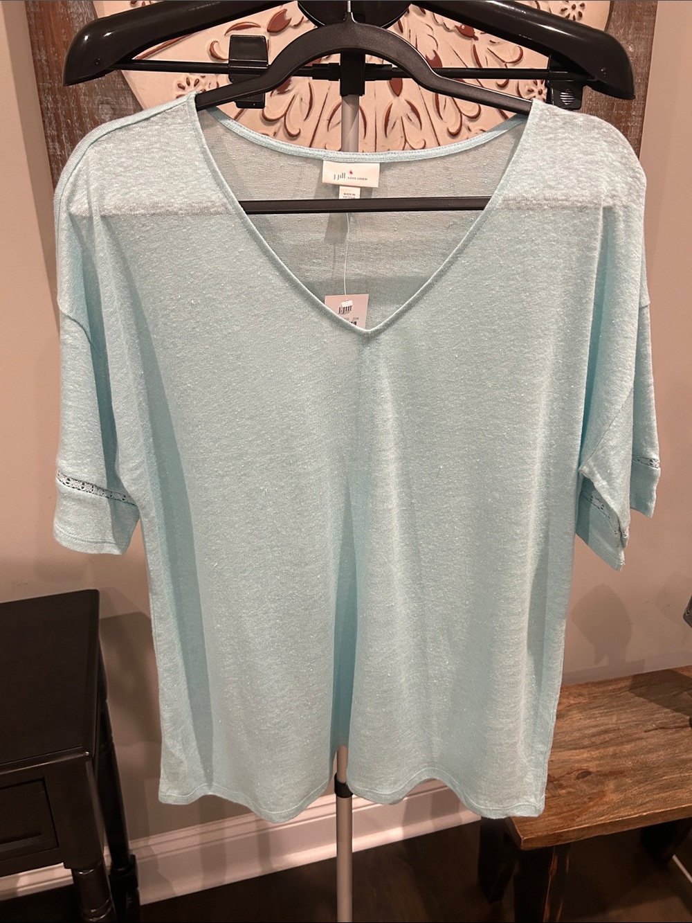 J. Jill Light Blue V-Neck Short Sleeve Women's Top Size Small NWT!